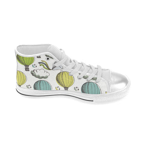 Hot Air Balloon Bird Cloud Pattern Women's High Top Canvas Shoes White