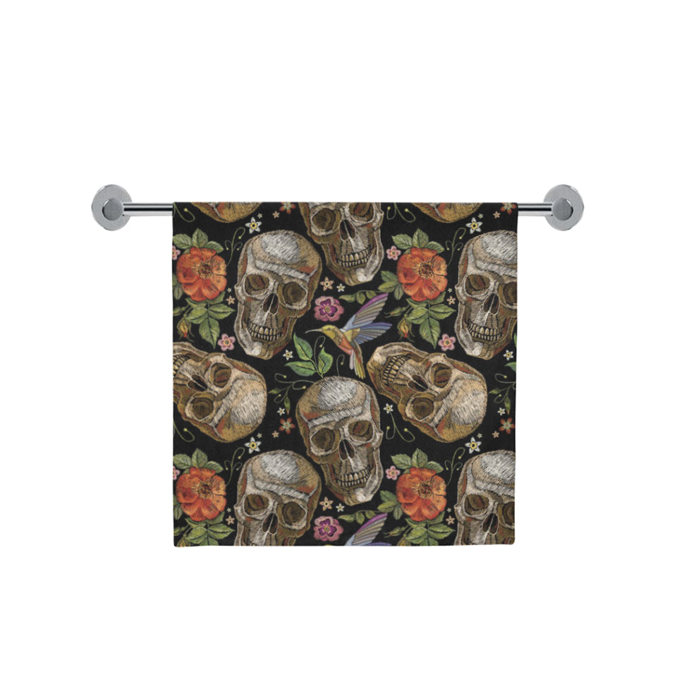 Skull rose humming bird flower pattern Bath Towel