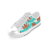 Octopuses sea wave background Men's Low Top Canvas Shoes White