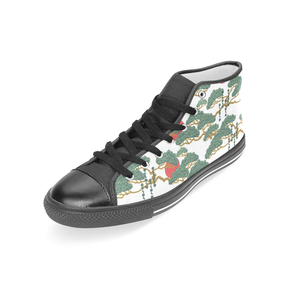 Bonsai red sun japanese pattern Women's High Top Canvas Shoes Black