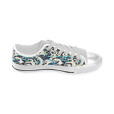 Japanese wave pattern Men's Low Top Canvas Shoes White
