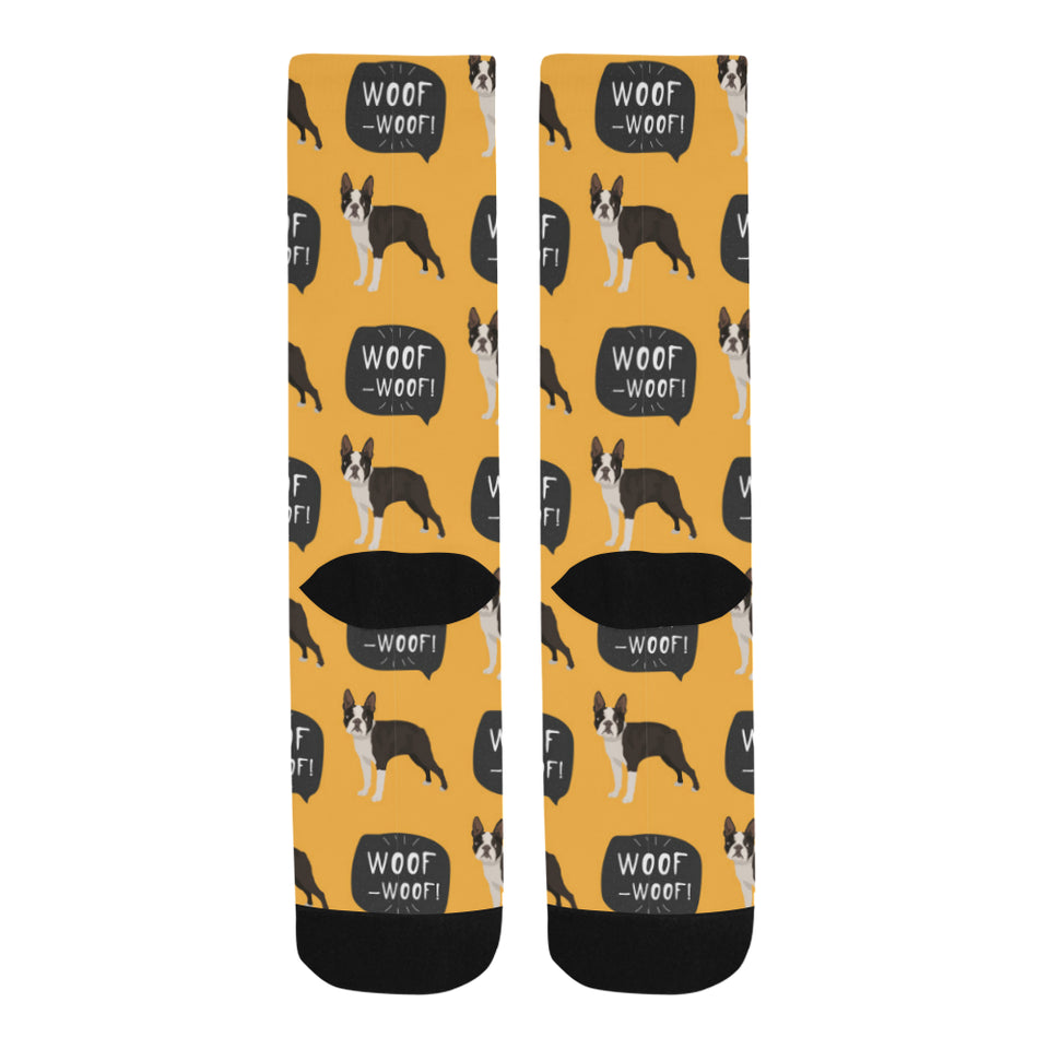 Boston terrier design pattern Crew Socks