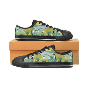 Hand drawn windmill pattern Kids' Boys' Girls' Low Top Canvas Shoes Black