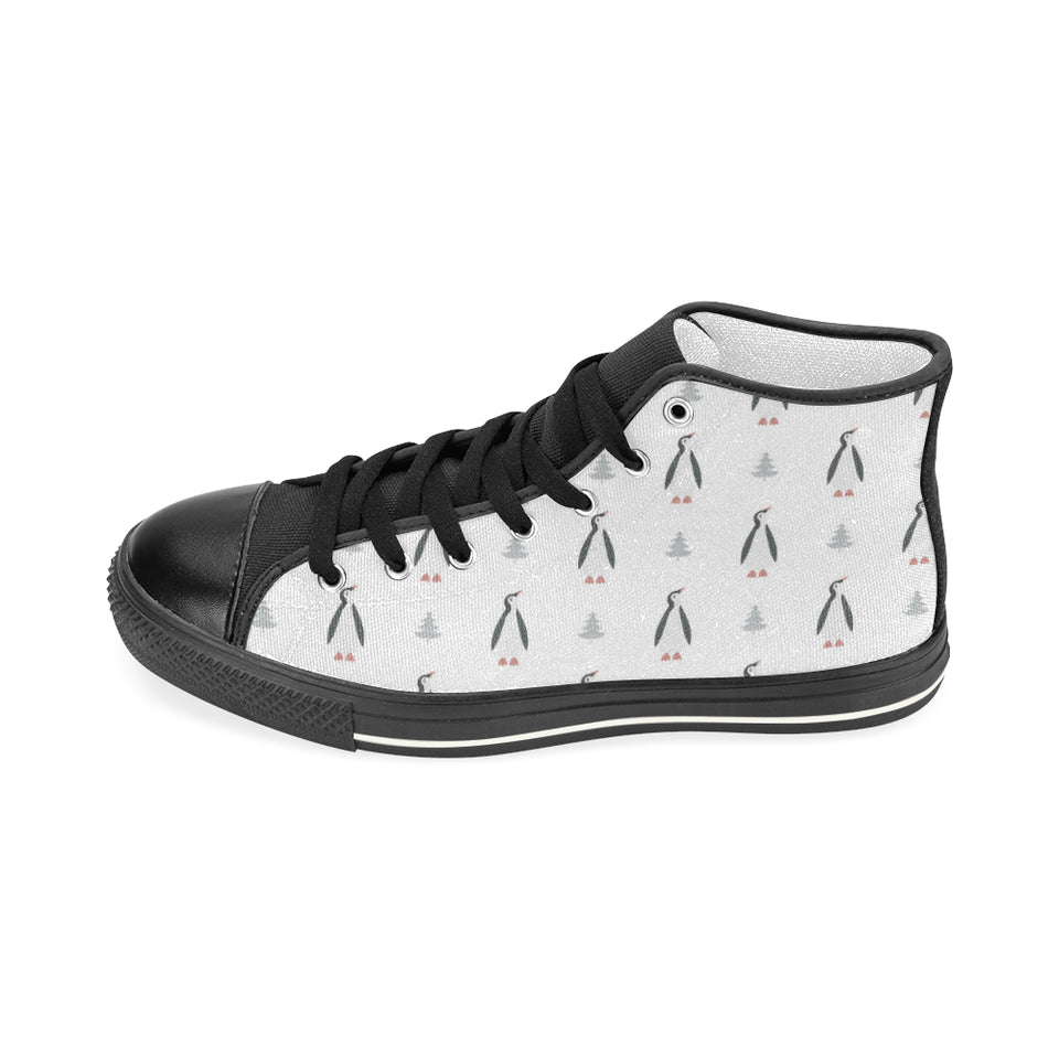Penguin pattern Women's High Top Canvas Shoes Black