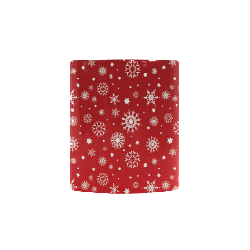 Snowflake pattern red background Morphing Mug Heat Changing Mug