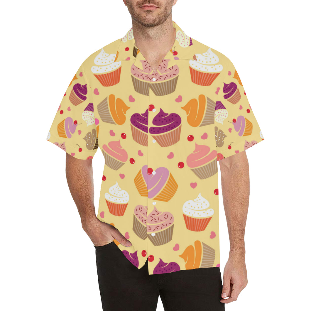 cake cupcake heart cherry pattern Men's All Over Print Hawaiian Shirt