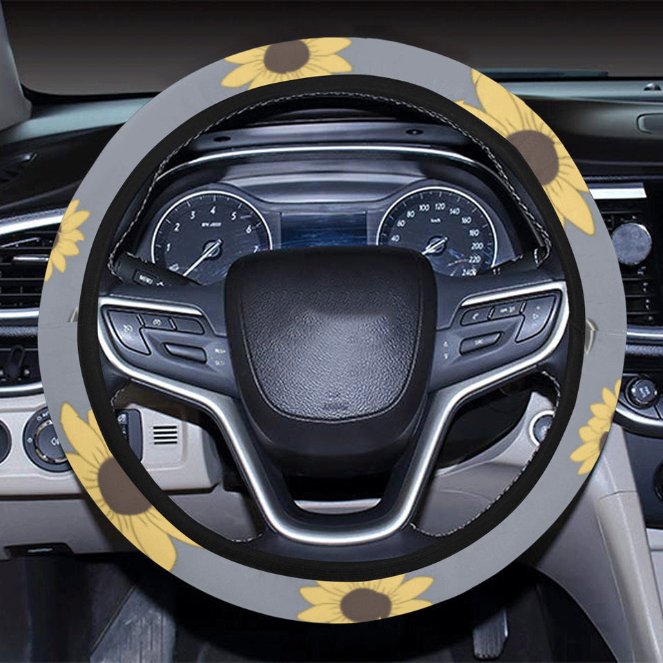 Cute hamster sunflower pattern background Car Steering Wheel Cover