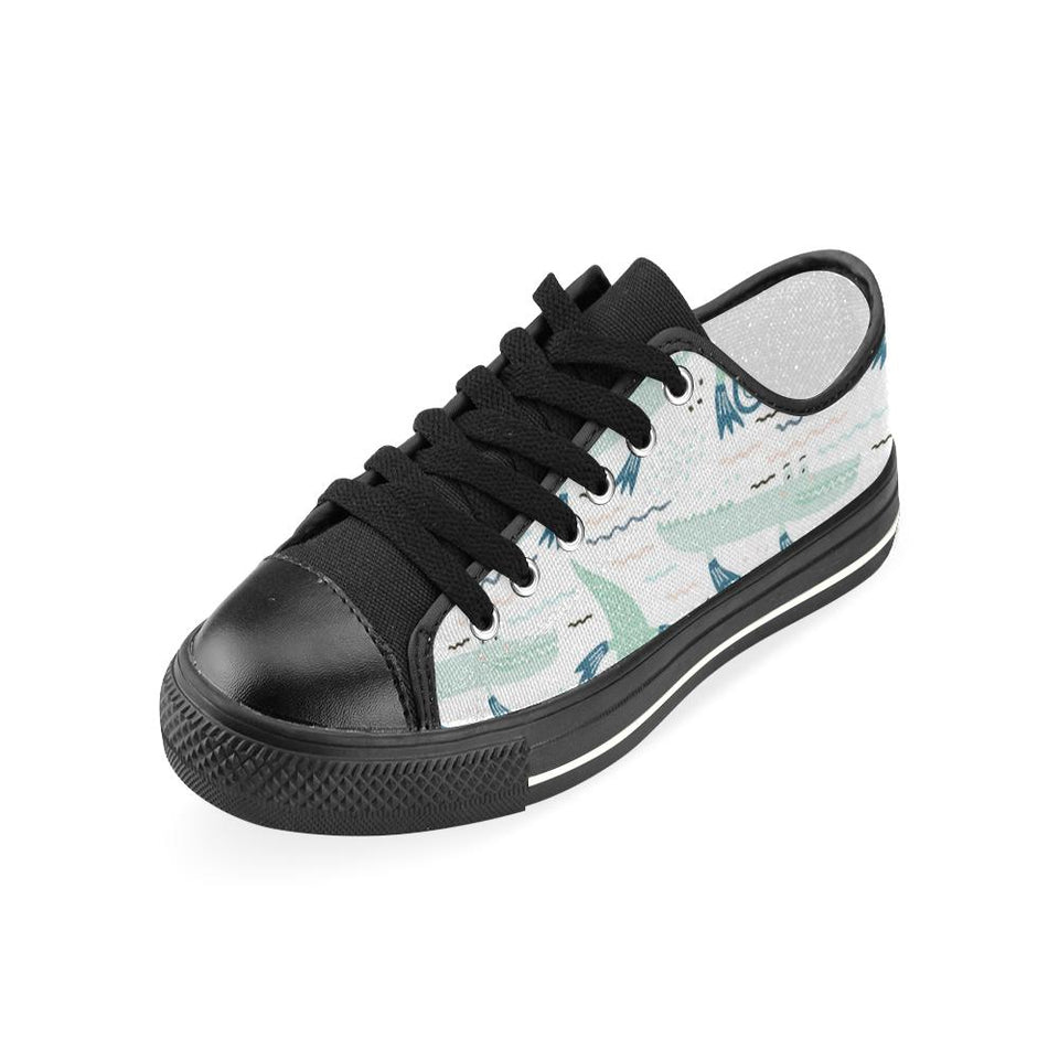 Crocodile diver pattern Kids' Boys' Girls' Low Top Canvas Shoes Black