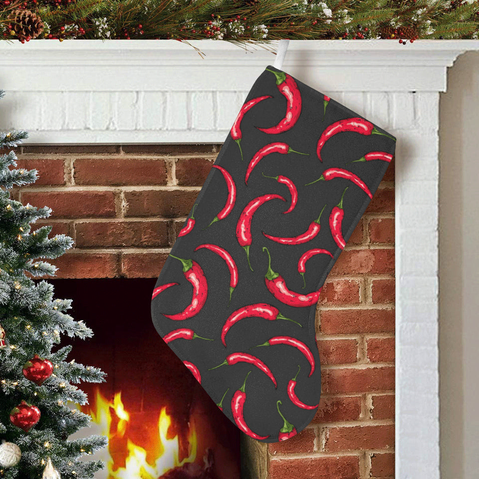 Chili peppers pattern black background Christmas Stocking