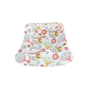 Maneki neko cat fan sakura Unisex Bucket Hat