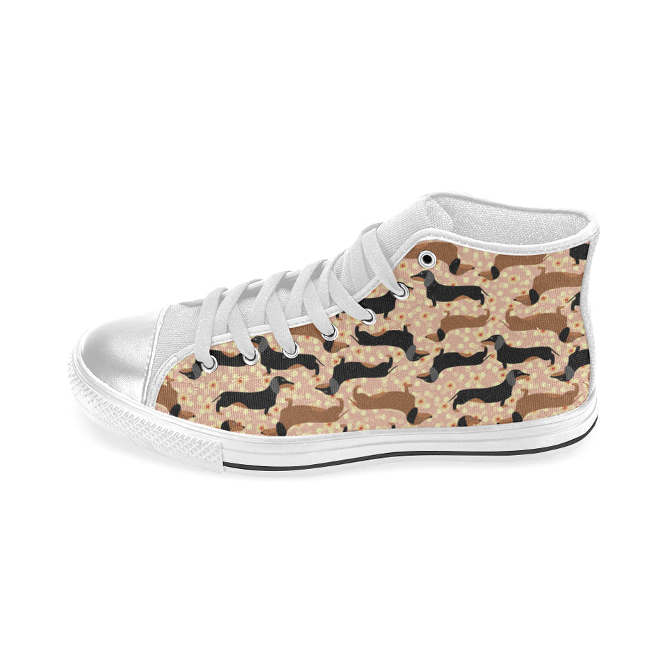 Dachshund floral background Women's High Top Canvas Shoes White