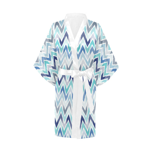 zigzag  chevron blue pattern Women's Short Kimono Robe