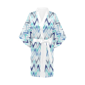 zigzag  chevron blue pattern Women's Short Kimono Robe
