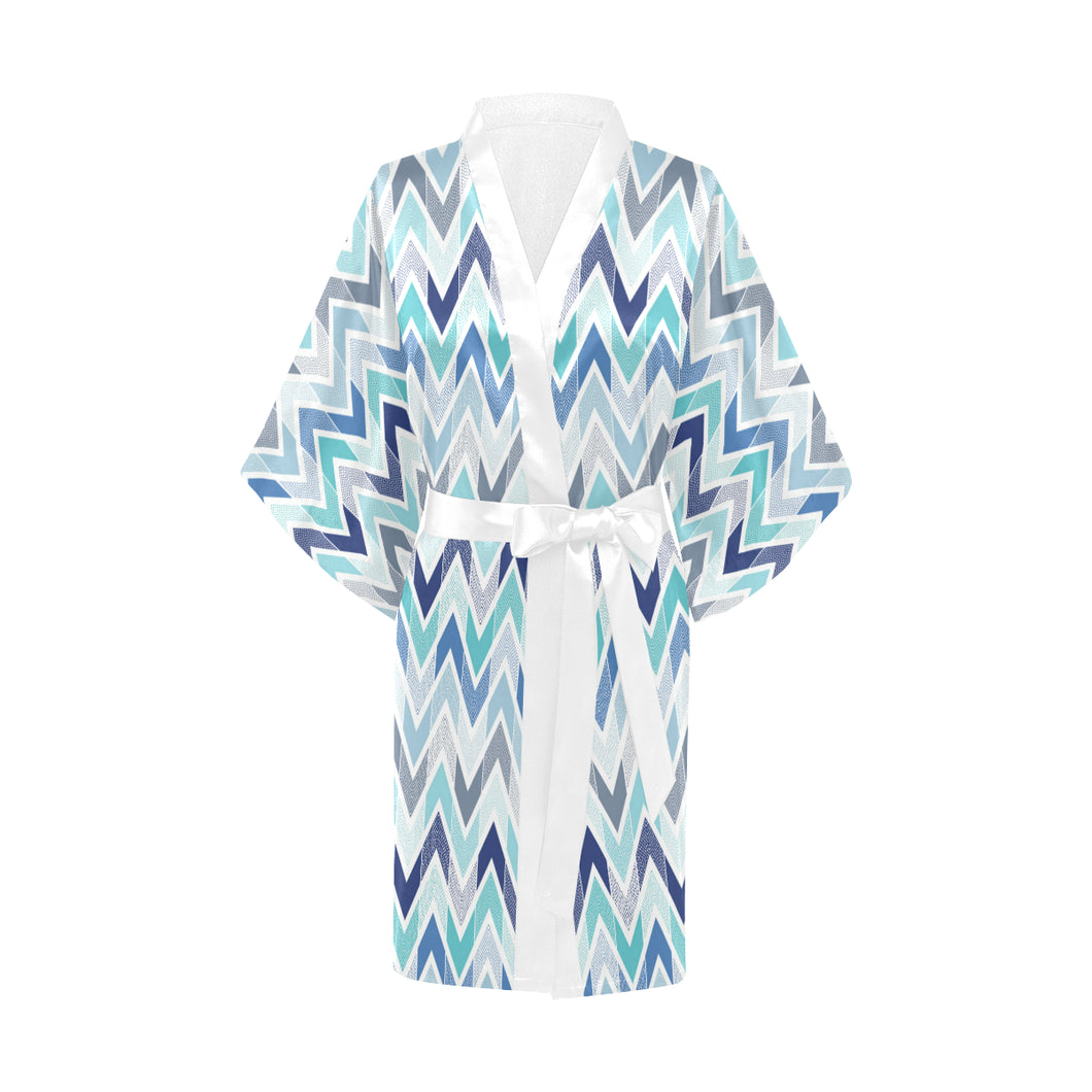 zigzag  chevron blue pattern Women's Short Kimono Robe