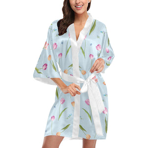 Watercolor Tulips pattern Women's Short Kimono Robe