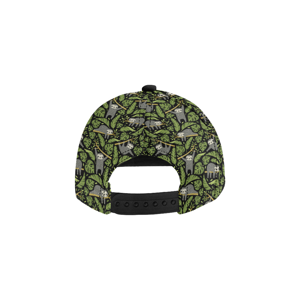 Cute sloths tropical palm leaves black background All Over Print Snapback Cap