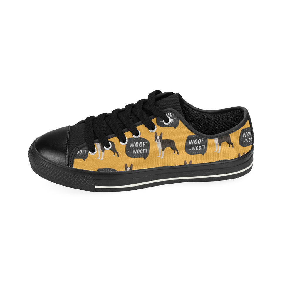 Boston terrier design pattern Men's Low Top Canvas Shoes Black