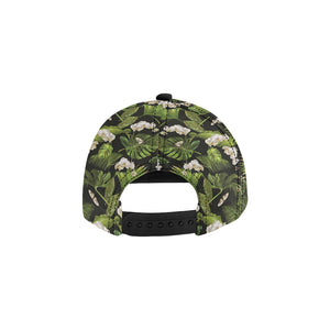 White orchid flower tropical leaves pattern blackg All Over Print Snapback Cap