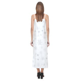 Snowflake pattern white background V-Neck Open Fork Long Dress