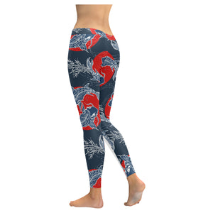 Koi Fish Carp Fishs hand drawn japanese art Women's Legging Fulfilled In US