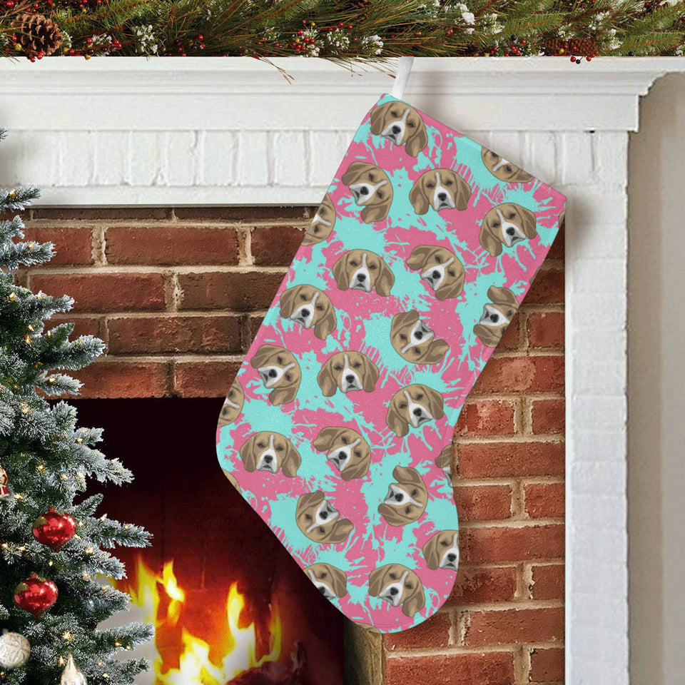 Beagle muzzles turquoise paint splashes pink patte Christmas Stocking