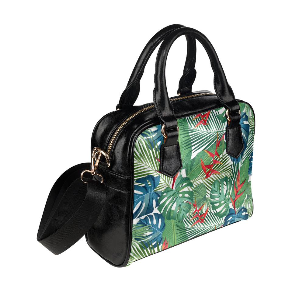 heliconia palm and monstera  leaves pattern Shoulder Handbag