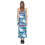 Whale design pattern V-Neck Open Fork Long Dress