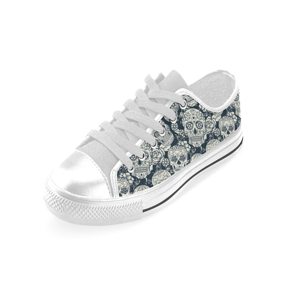 Sugar skull black white pattern Men's Low Top Shoes White