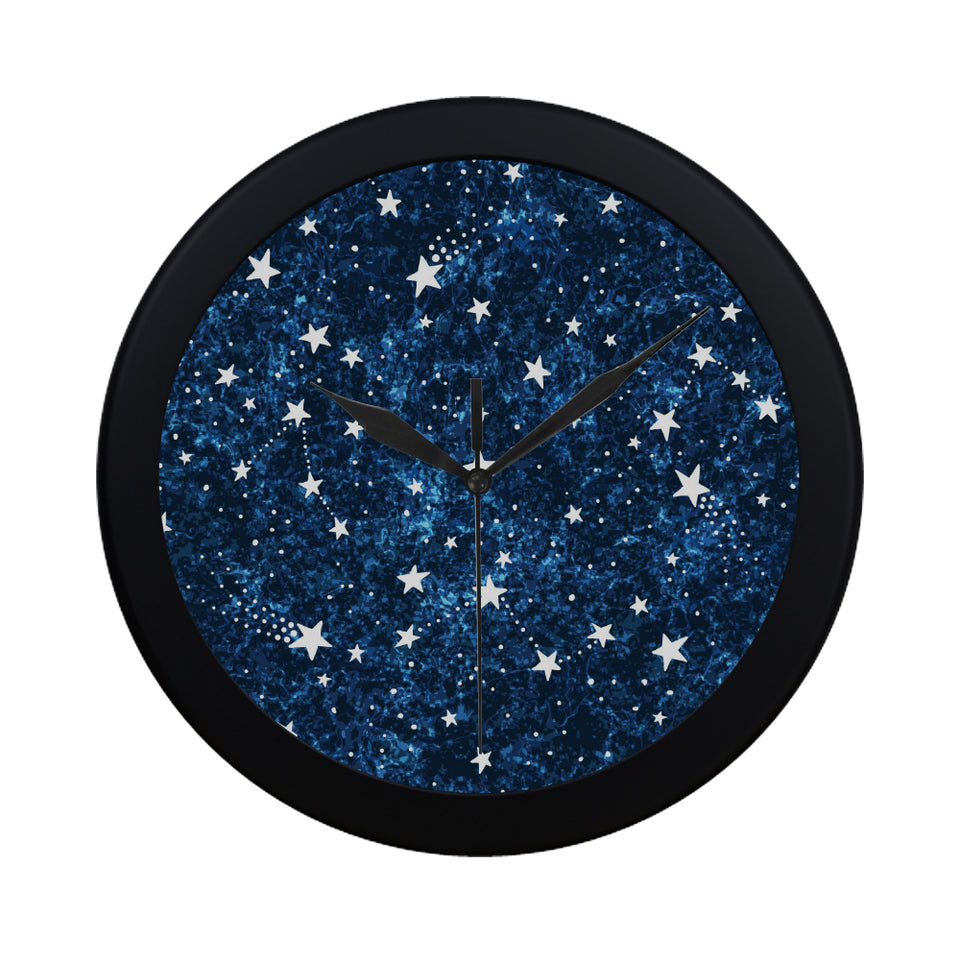 Night sky star pattern Elegant Black Wall Clock