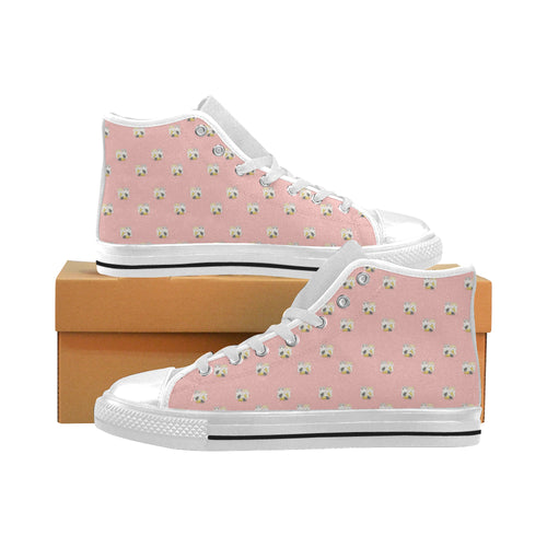 Cute hamster cheese pattern pink background Men's High Top Canvas Shoes White