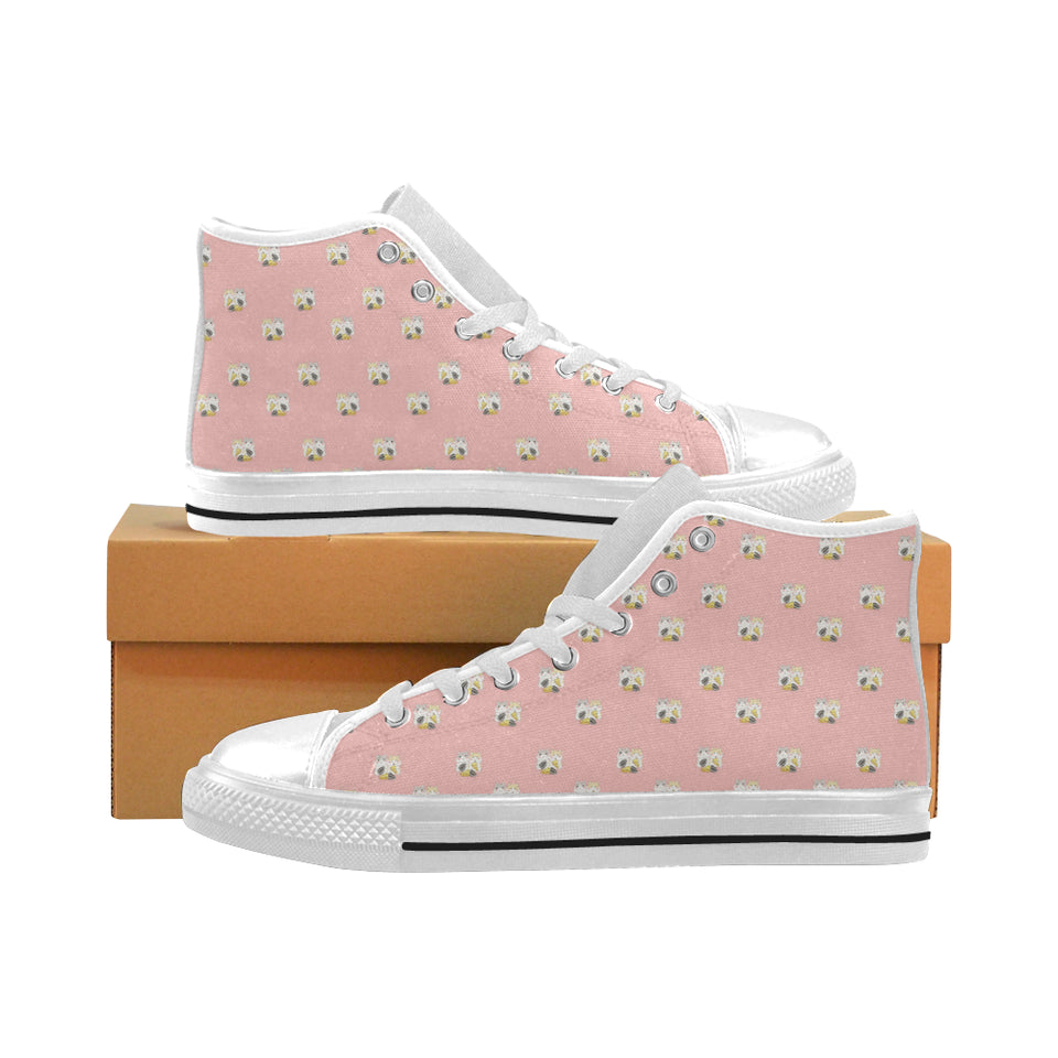 Cute hamster cheese pattern pink background Men's High Top Canvas Shoes White