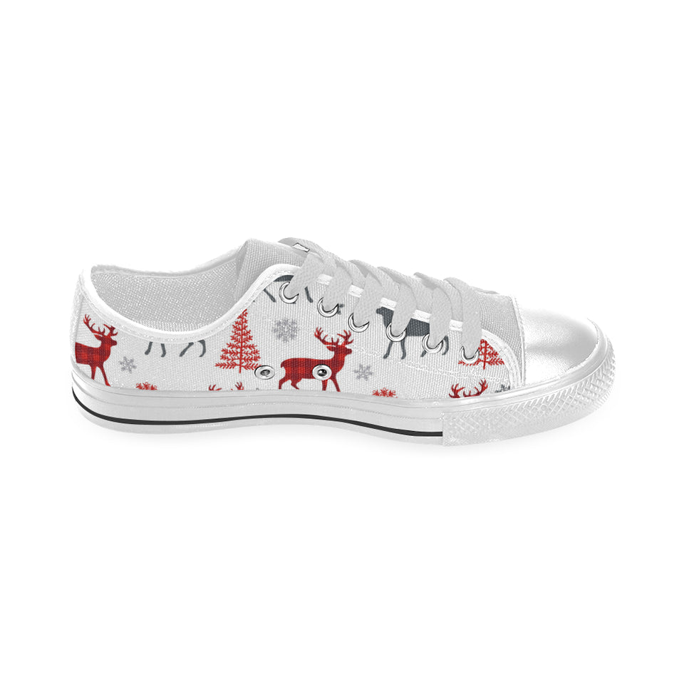 Deer tree snowflakes chrismas pattern Men's Low Top Canvas Shoes White