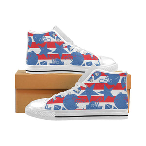 American football ball star stripes pattern Men's High Top Canvas Shoes White