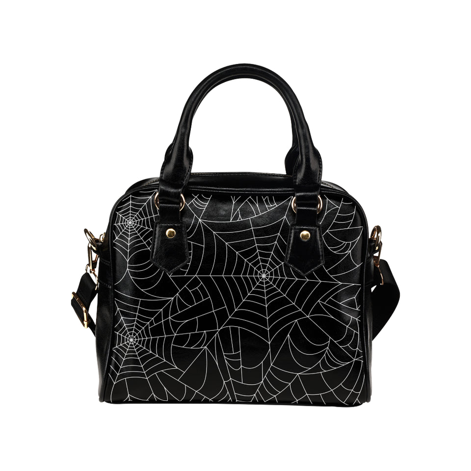 Spider web pattern Black background white cobweb Shoulder Handbag