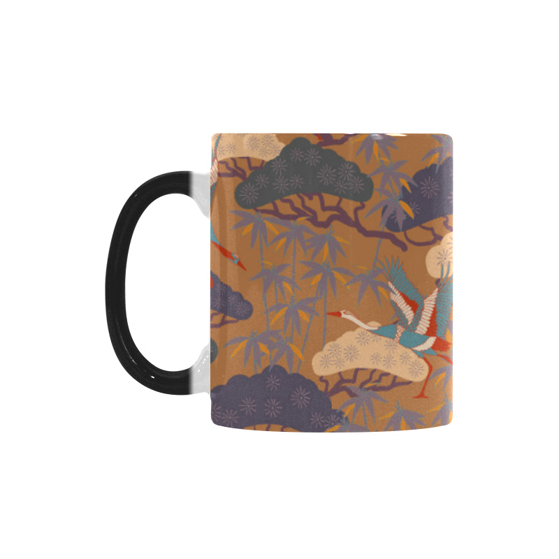 Bonsai bamboo stork japanese pattern brown theme Morphing Mug Heat Changing Mug