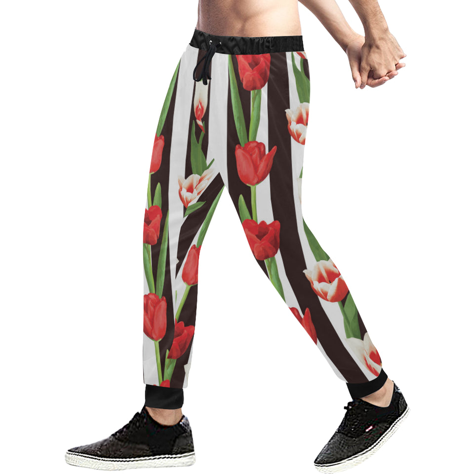 red and white tulips pattern Unisex Casual Sweatpants
