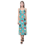 Cute sushi pattern V-Neck Open Fork Long Dress