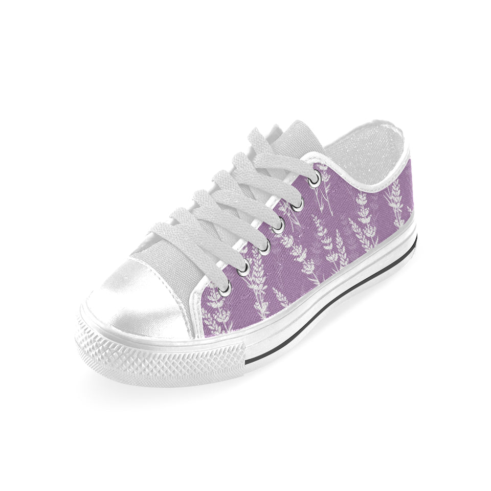 Lavender flowers purple pattern Men's Low Top Canvas Shoes White