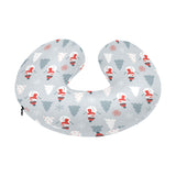Snowman christmas  tree snow gray background U-Shaped Travel Neck Pillow
