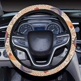 Cute rooster chicken cock floral ornament backgrou Car Steering Wheel Cover