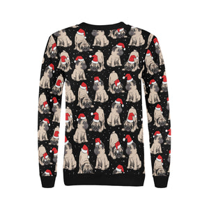 Christmas Pugs Santa_s red cap pattern Women's Crew Neck Sweatshirt