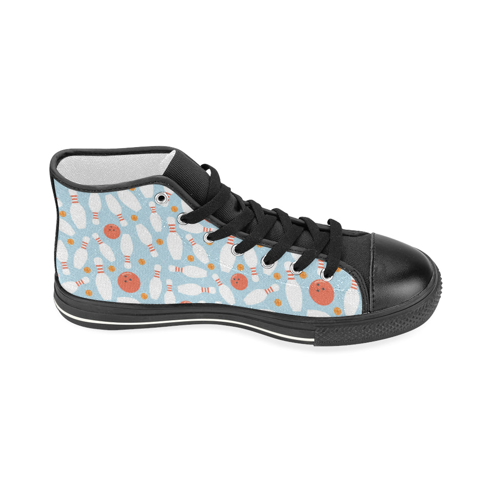 Bowling ball bowling pins blue blackground Women's High Top Canvas Shoes Black