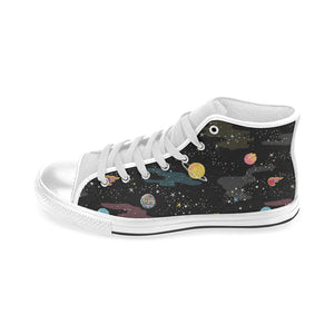 space pattern Men's High Top Canvas Shoes White