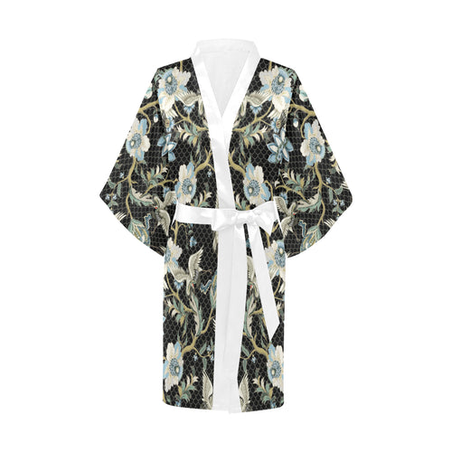 Japanese crane ornament elements Women's Short Kimono Robe