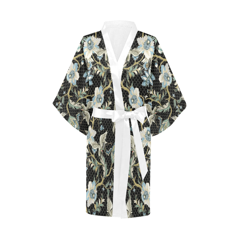 Japanese crane ornament elements Women's Short Kimono Robe