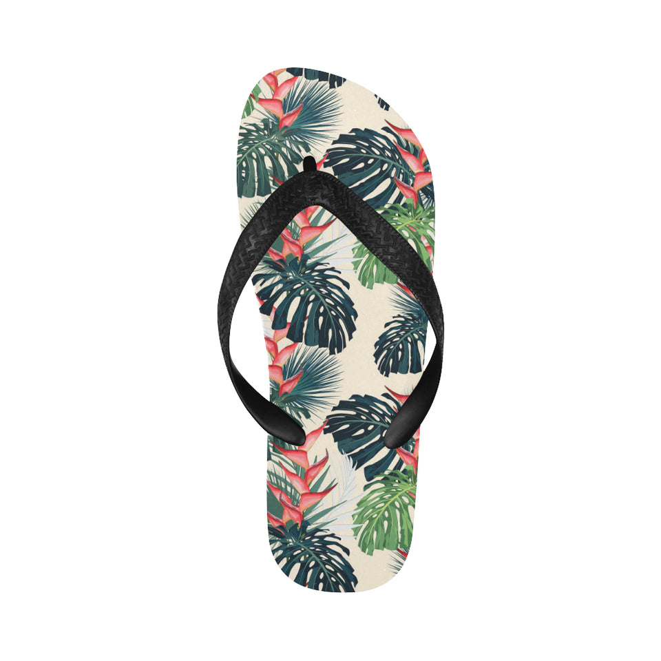 heliconia flowers, palm and monstera leaves Unisex Flip Flops