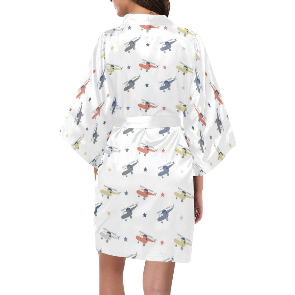 Cute helicopter star pattern Women's Short Kimono Robe