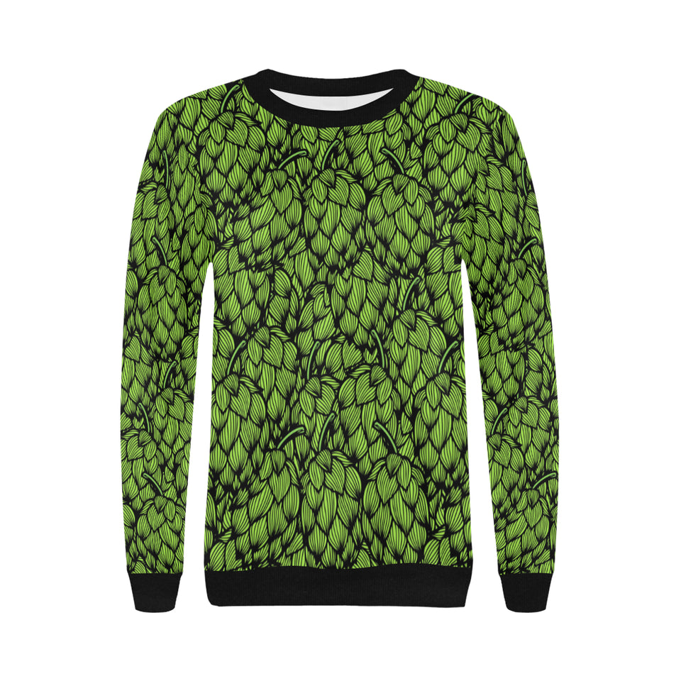Green hop pattern Women's Crew Neck Sweatshirt