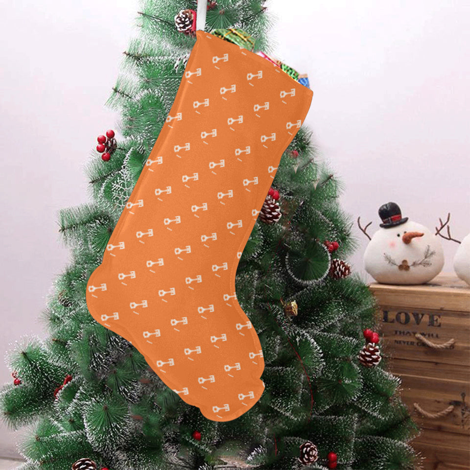 Engine Piston Orange Background Pattern Print Desi Christmas Stocking