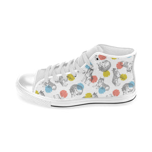 Siberian husky and colorful circle pattern Men's High Top Canvas Shoes White